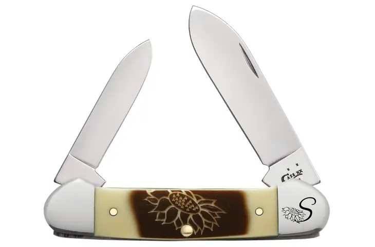Case Sunflower-Embellished Brown Over Cream Synthetic Canoe Folding Knife
